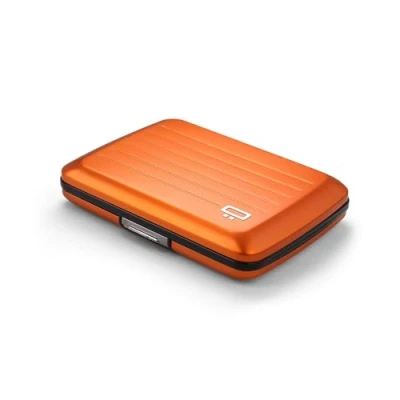 Image of ÖGON Aluminium Wallet Smart case V2 Metal Lock Water Resistant Card Holder RFID Protection Up to 10 Cards, Receipts and Bills Orange