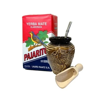 Image of Pajarito Elaborada Yerba Mate Tea Set Natural Strong Energy DrinkMate Complete SetBegginer&#039;s KitYerba Booster 500gCeramic Bird Cup Gourd 300ml Stainless Bombilla