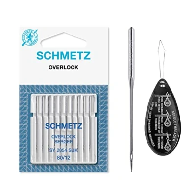 Image of Overlock/Serger SY 2054 SUK Ball Point Sewing Machine Needles for Singer Overlockers (Pack of 10), Size 80/12, Includes Large Needle Threader