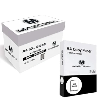 Image of MAECENA 2 Reams of 1000 A4 White Paper Sheets 80gsm Bright Office Printer, Copier Multifunction Laser Inkjet Stronger, Sharper &amp; Acid Free