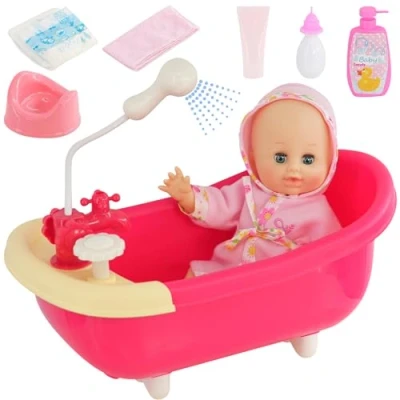 Image of Bibi Doll Bath Set with &amp; Accessories Bathtub a Working Shower, Nappy, Potty, Milk Bottle more Pretend Role Play Toy for Children 3 Years +