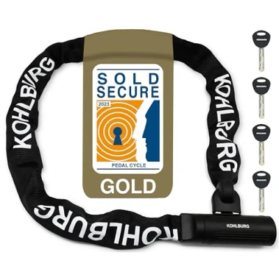 Image of KOHLBURG Security Chain Lock Sold Secure Gold 4ft / 120cm Extra Long Bicycle high Standard Heavy Duty 0.33&quot; Strong Bike for e Motorbike
