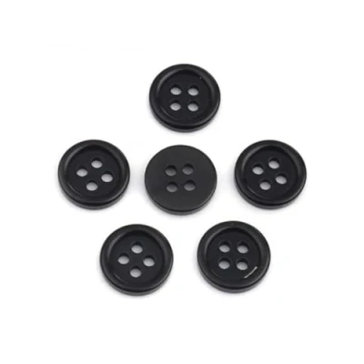Image of 25 Black 15mm Round Ridge Resin 4 Hole Sewing Crafts Scrapbooking Cardmaking Bling Buttons (Black, 15mm)