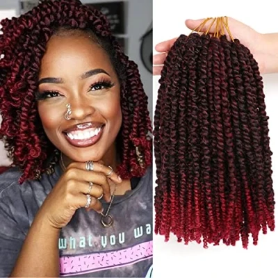 Image of 8Packs Spring Twist Hair Passion Crochet Braids Extensions for Black Women(12 Inch (Pack of 8), 1B/bug)