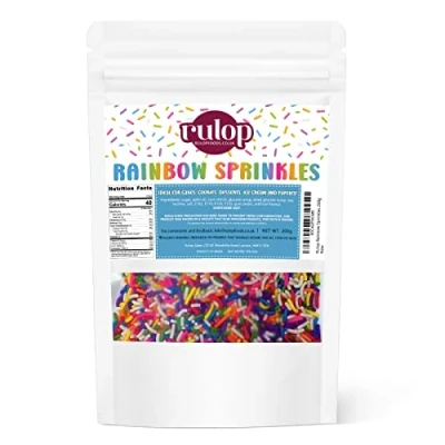Image of Rulop Dairy Free Rainbow sprinkles 200g, Colourful Sugar Strands That Are a Tasty and Exciting Option For Topping Cakes, Ice Cream Cookies (Pack of 1)