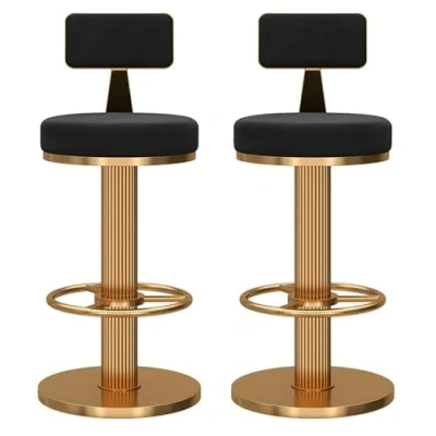Image of Pealihuy Bar Stools Set of 2, Swivel High Stool with Velvet Backs and Thick Legs, Adjustable Lift Counter Chairs, Comfortable Island Stools, Round Base, Load 550LBS(Color:black)