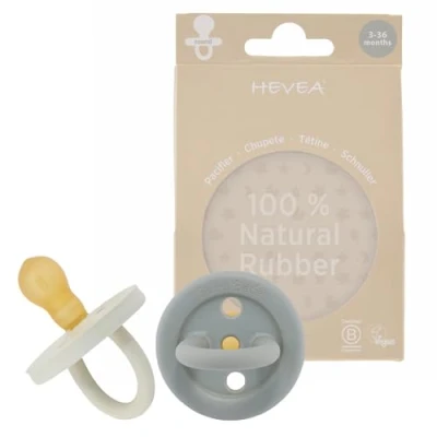 Image of HEVEA Natural Rubber BumiBébé Dummy Pacifiers 3 36 Months Two Pack Dove Grey &amp; Sage