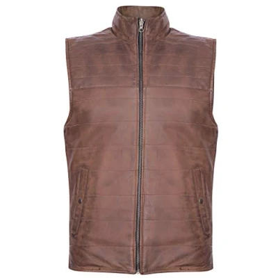 Image of Infinity Leather Mens Reversible Black and Brown Gilet Preston Tan Size X Small