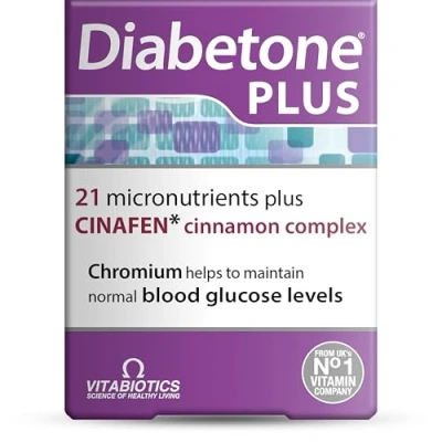 Image of Diabetone Plus with CINAFEN complex: Cinnamon, Fenugreek and Chromium 21 micronutrients for improved Blood Sugar Level Diabetes Management, by Vitabiotics