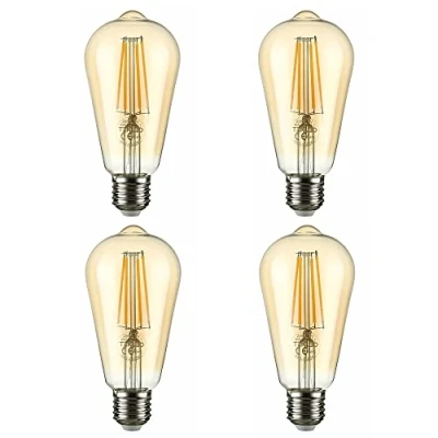 Image of TEKLED® ST64 Filament Vintage DIMMABLE LED Bulbs E27 Edison Screw Energy Saving 6.5W Light Bulb 53W Equivalent Amber 2400K 680LM 4 Pack Warm White