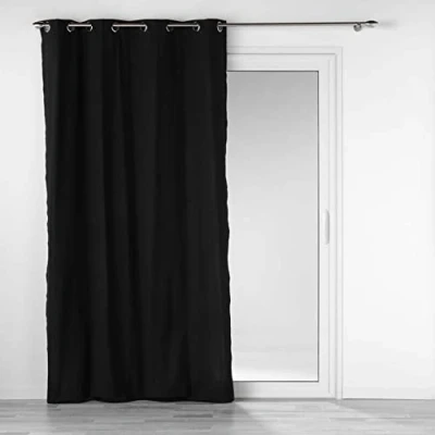 Image of Douceur d&#039;Intérieur, Curtain with Steering Wheel Loops 140 x 240 cm Anthracite Recycled Cotton Plain Mistralin
