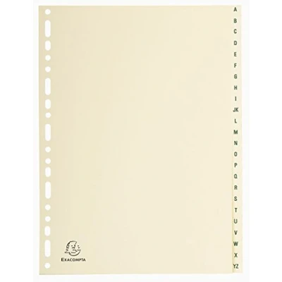 Image of Exacompta Ref 1124E Printed Indices Suitable for A4 Documents, 155gsm Ivory Card, Pre Punched Lever Arch Files &amp; Binders, 24 Part (Sections A Z), FSC Certified