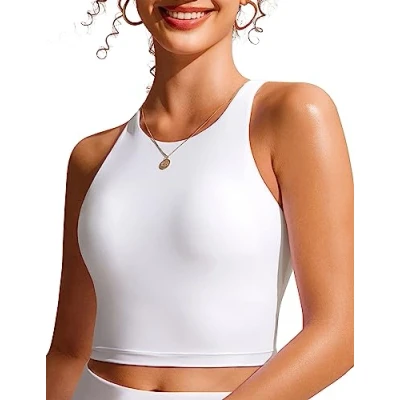 Image of CRZ YOGA Women&#039;s Racerback Bikini Tops Quick Dry Modest Swimsuit Top Sports Padded Bathing Suit White 14
