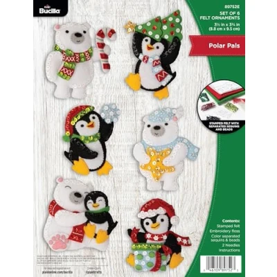 Image of Bucilla, Polar Pals, Felt Applique 6 Piece Ornament Making Kit, Perfect for DIY Arts and Crafts, 89752E
