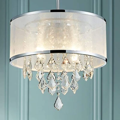 Image of BESTIER Modern Pendant Crystal Drum Chandelier Lighting Ceiling Light Fixture Lamp Dining Room Bathroom Bedroom Livingroom 4 E14 Bulbs Required D40cm x H40cm