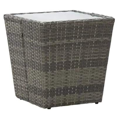 Image of vidaXL Outdoor Tea Table Compact Grey PE Rattan Square with Strong Tempered Glass Tabletop Ideal for Garden and Patio Use