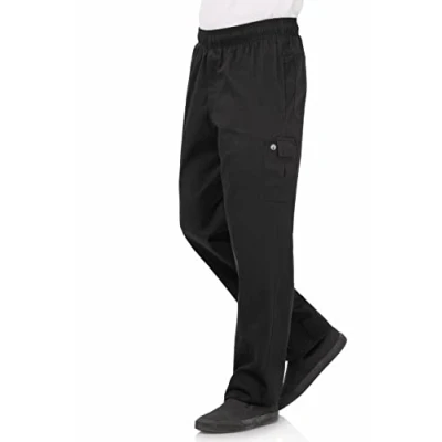 Image of Chef Works Unisex Classic Fit Cargo Chefs Trousers Black, Size: L / Large, Waist 38 40 inch, Inseam: 32 Elastic Waistband B222