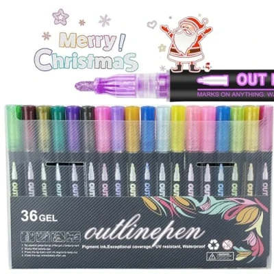 Image of Coloring Lightstick Graffiti Highlighter Pens, Pen, Outliner Markers, Shimmer Markers Outline Double Line for Drawing, Greeting Cards (36 colors)