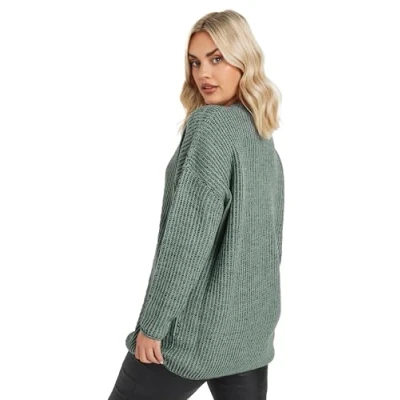 Image of Yours Curve Knitted Crew Neck Jumper Women&#039;s Plus Size Green