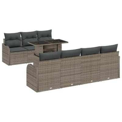 Image of vidaXL 8 Piece Garden Sofa Set with Cushions Grey Poly Rattan