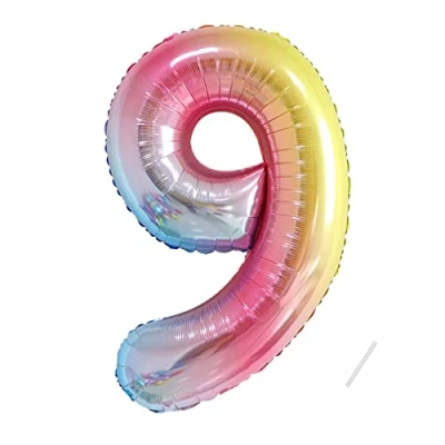 Image of Number 9 Balloons 9,Rainbow Balloon 40 Inch Giant Helium Foil for Boys Girls Party Decor Birthday Anniversary Graduation Decorations Supplies