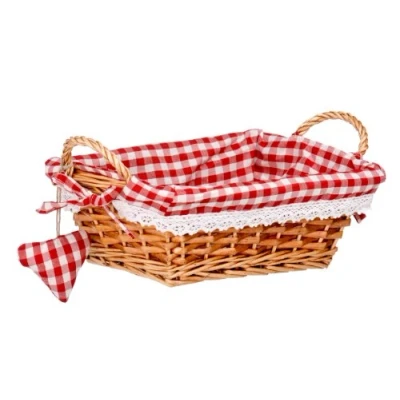 Image of Premier Housewares Rectangle Willow Basket with Gingham Lining Red