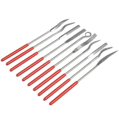 Image of Mesee 10 Pieces Diamond Needle File Set, 3x140mm Assorted Mini Riffler Files Craft Hand Metal Filing Tool Kit for Jewelry Stone Ceramic Glass Wood Carving