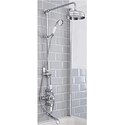 Image of Milano Elizabeth Grand Rigid Riser Thermostatic Mixer Valve Hand Shower Head Bath Spout Chrome White
