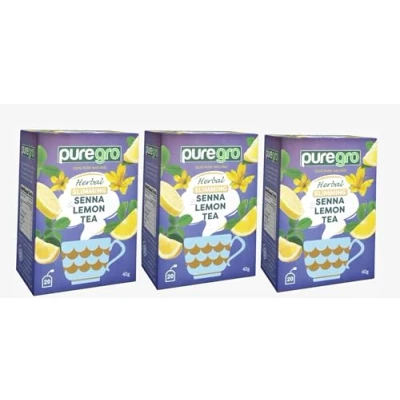 Image of Puregro Herbal Slimming Senna &amp; Lemon Tea 40g (20 Bags) PACK OF 3 100% Pure Natural CAFFEINE FREE.