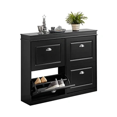 Image of SoBuy 4 Flip drawers Shoe Cabinet Rack Storage Cupboard Organizer Black W105 x D24 H82cm FSR79 SCH