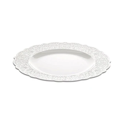 Image of Alessi MW01/1 Dressed Porcelain Dining Plate with Relief Decoration, White Set of 4