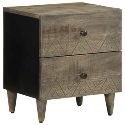 Image of vidaXL Mango Wood Bedside Cabinet Light Grey Nightstand/Table with Metal Legs 40x33x46 cm for Bedroom/Living Room Versatile Storage