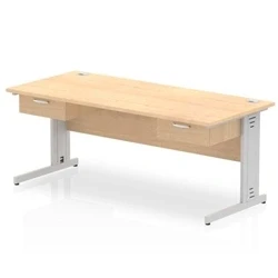 Image of Impulse 1800x800 Desk Maple/Silver Cable Managed 2x1 Drawer Fixed Ped