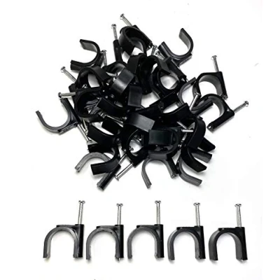 Image of TR Cable® Pack of 50 Round Black Cable Clips with Strong Nails Durable &amp; Versatile Ideal for Indoor/Outdoor Management, 22mm