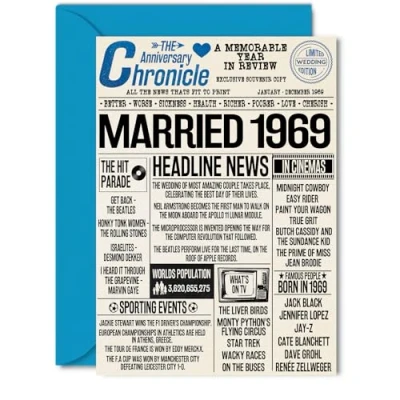 Image of 55th Anniversary Cards for Men Women Married 1969 Newspaper Happy 55 Wedding Card Husband Wife Dad Mum Aunt Uncle Vintage Retro 1969, 5x7 Inch Greeting