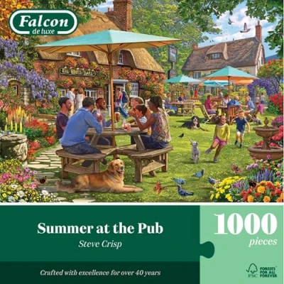 Image of Falcon Summer at the Pub Beautifully Illustrated 1000 Pieces Adults Jigsaw Puzzle, Fun Activity for Home, Rainy Days, Birthday, Jumbo
