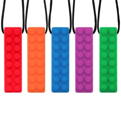 Image of Novelfun Sensory Chew Necklace, 5 Pack Silicone Pendant Training and Development Fidget Toy Chewing Necklace for Teething Babies, Autism ADHD SPD, Oral Motor, Anxiety, Autistic Children