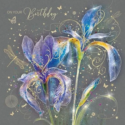 Image of Cherry Orchard Lily Happy Birthday Card with Gold Foil Detailing and Envelope Grace Range from