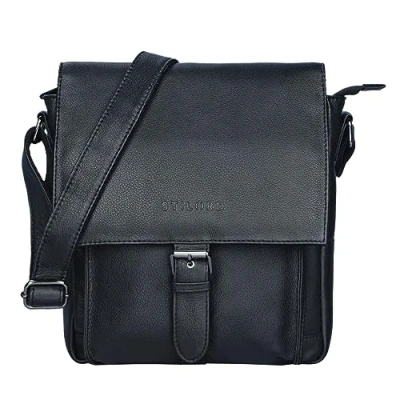 Image of STILORD &#039;Nevio&#039; Men&#039;s Leather Shoulder Bag Small Messenger Elegant Vintage Design Crossbody for 10.1 Inch Tablet iPad Genuine Leather, Colour:Black