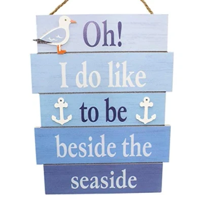 Image of Carousel Home and Gifts Decorative Wooden Nautical Plaque Hanging Sign Beside The Seaside