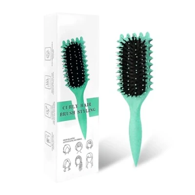 Image of Curl Defining Brush, Define Styling Hair Brush for Combing and Shaping Men&#039;s Women&#039;s Curls to Reduce Pulling, Nylon Bristles, Enhancing, Unisex (Green)
