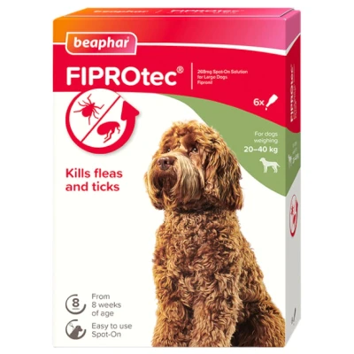 Image of Beaphar FIPROtec Spot On for Large Dogs (2040kg) Kills Fleas &amp; Ticks Vet Strength Treatment 6 Pipettes