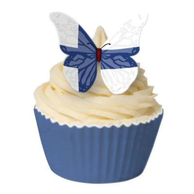 Image of Pack of 24 Pre Cut Edible Wafer Decorations Finnish Flag Butterfly 201 347 by CDA Products