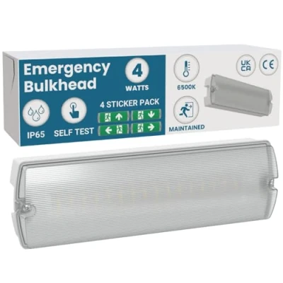 Image of Self Test LED IP65 3hr Emergency Maintained/Non Maintained Bulkhead Fire Safety Light Fitting with Exit Legends