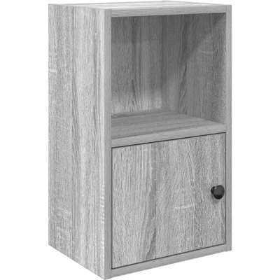 Image of vidaXL Bookcase Grey Sonoma Engineered Wood Storage Shelf Unit with Door 31x24x52 cm Modern Book Cabinet for Living Room and Office