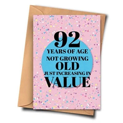 Image of Fat Flamingos 92nd Birthday Card 92 Years of Age Not Growing Old Just Increasing in Value Funny From Her, Fiancée, Grandmother With Envelope, A5 5.8x8.3inch 14.8x21cm