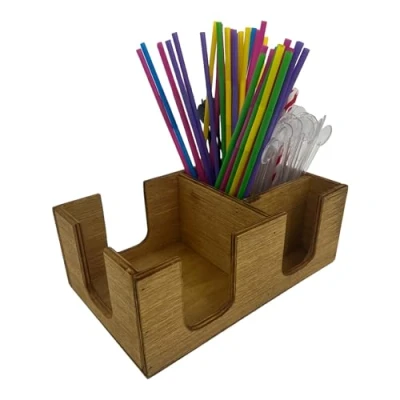 Image of Plastic Bar Caddy Aide Storage Organiser Pub Condiment Napkin Holder Straw by Chabias Ltd (Light Oak)