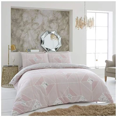 Image of GC GAVENO CAVAILIA Luxury Diamond Duvet Cover King Size, Warm &amp; Cosy Comforter Covers With Pillowcases, Blush Pink