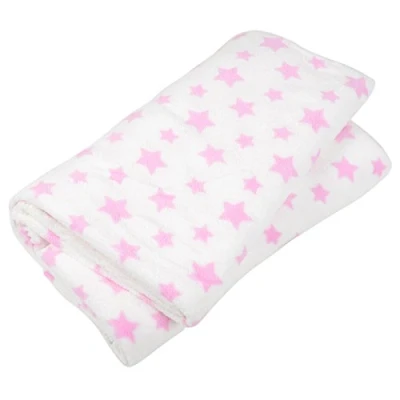 Image of Micro Pro White With Pink Stars Coral Fleece Blanket Home Sofa Bed Throw 150x200cm