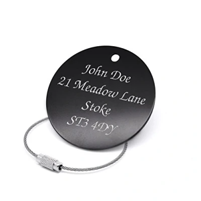Image of County Engraving Personalised 50mm Large Black Luggage Tag Engraved Enter Your Own Custom Text